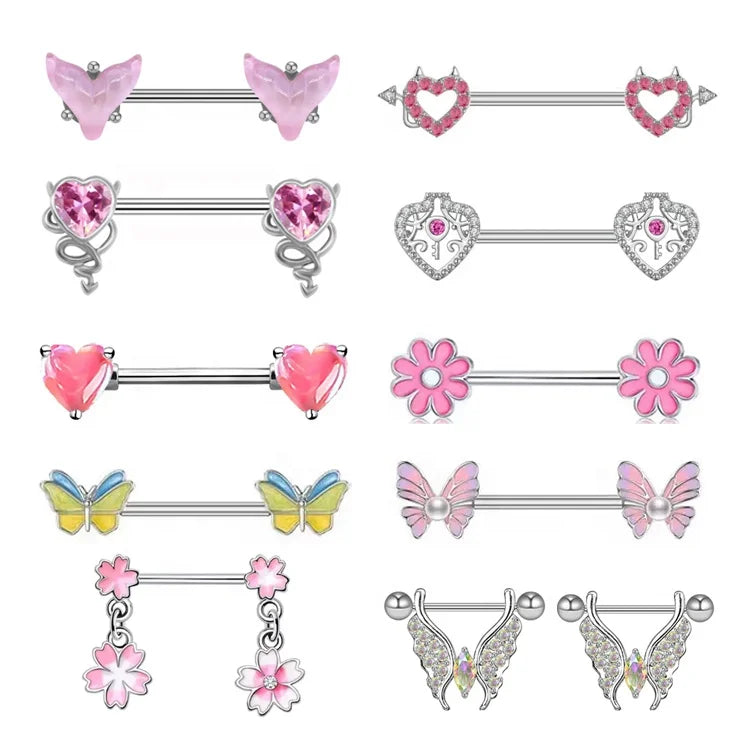 Gaby Surgical Steel Piercing butterfly Flower Heart Nipple Piercing Stainless Steel Nipple Ring Women Wholesale Piercing Jewelry