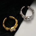 ICEBELA Fashion Tin Foil Diamond-inlaid Opening Irregular Concave Convex Texture Fine Jewelry 925 Silver Unique Adjustable Rings