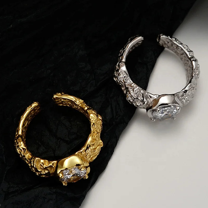ICEBELA Fashion Tin Foil Diamond-inlaid Opening Irregular Concave Convex Texture Fine Jewelry 925 Silver Unique Adjustable Rings