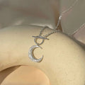 Exquisite S925 Sterling Silver Matte Moon Necklace Flash Star Moon Pendant Necklace for Women Girls