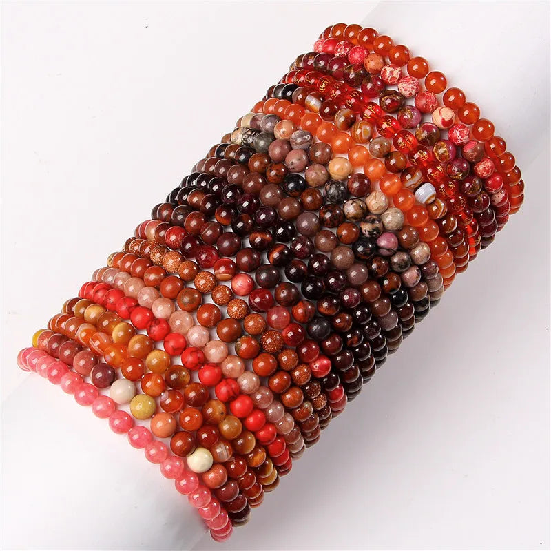 Handmade Boho Women Men Red Stone 6mm Beads Beaded Elastic Cord Bracelet Jewelry Bracelets