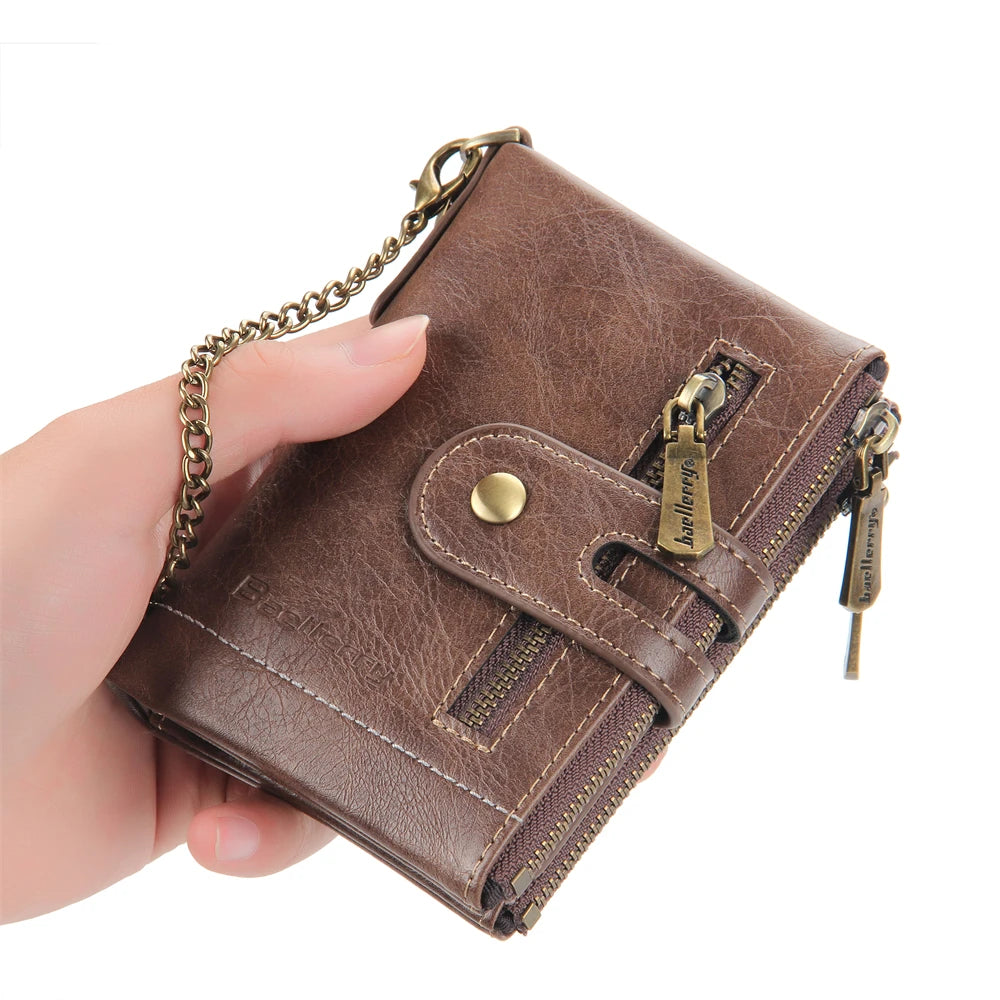 Wholesale Baellerry Brand Short Design Multi Credit Card Holder Trifold PU Leather Men Chain Wallet