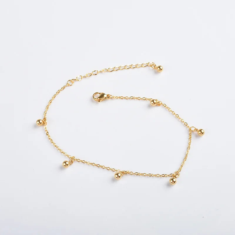 Fashion 18K Gold Summer Beach Stainless Steel Small Round Ball Beads Charms Foot DIY Women Foot Jewelry Anklets