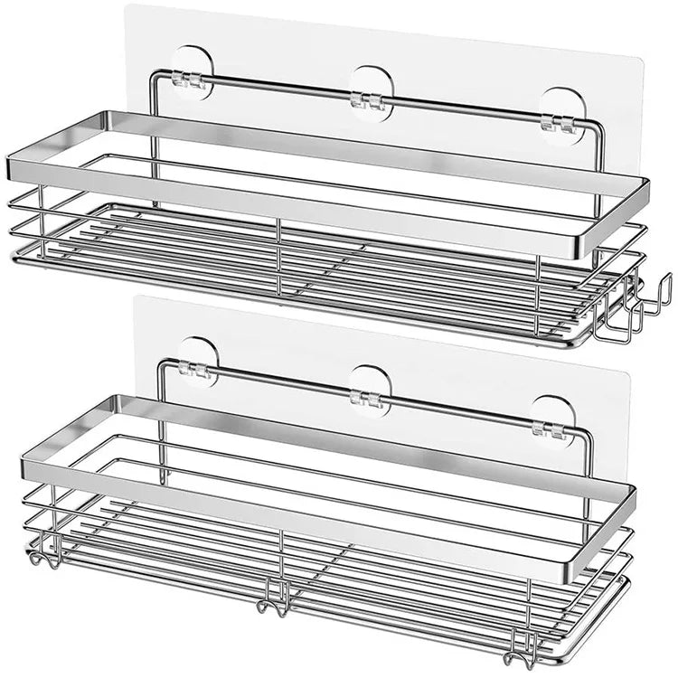 2 Pieces Shower Basket Without Drilling Bathroom Shower Shelf Self-Adhesive Shower Shelf Rustproof Wall Shelf Organizer