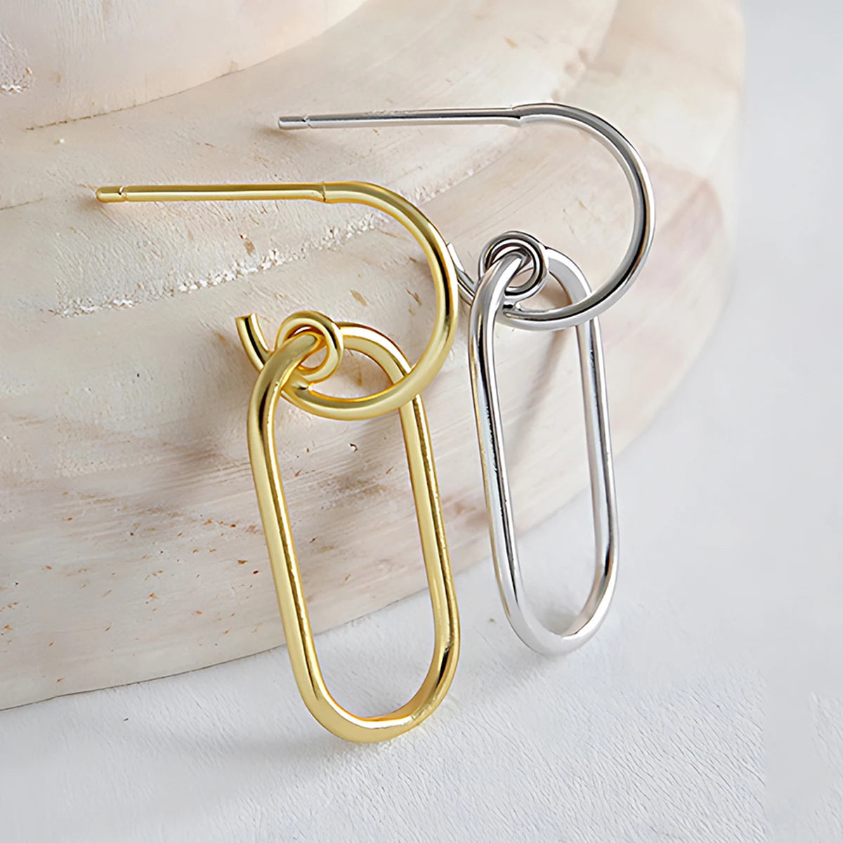 18K Gold Oval Charms Earrings Womens 925 Sterling Silver Minimalist Geometric C Shaped Hoop Stud Earring Custom Fine Jewelry