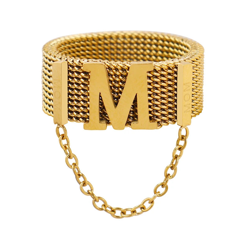 Hip Hop M Letter Ring Stainless Steel Chain Tassel Ring