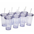 Wholesale 16Oz Transparent Acrylic Tumbler with Lid and Straw Modern Double Wall clear PS Plastic Cups Simple Plastic Tumbler