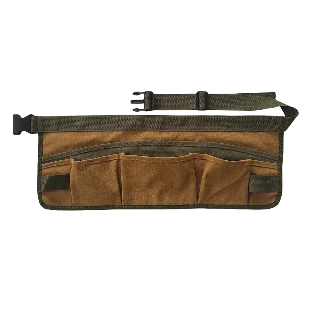 Unisex Heavy Duty Waxed Canvas Tool Waist Belt Multi-Pocket Utility Tool Storage Pouch with Quick Release Buckle