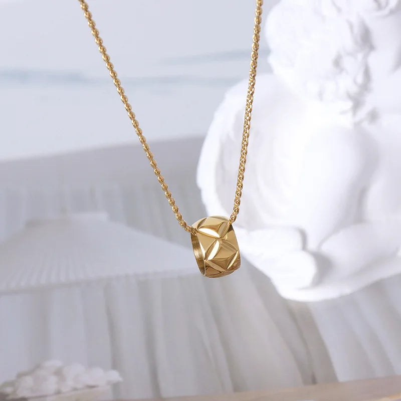 Wholesale Cube Diamond Ring Charm Pendant Stainless Chain Necklace 18k Gold Plated Necklace Collar De Acero Inoxidable
