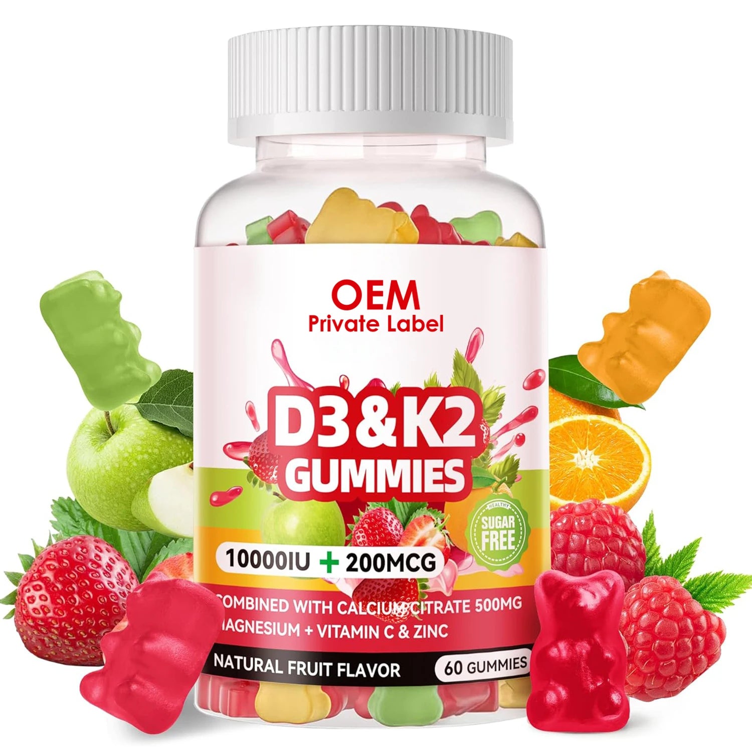 OEM Sugar-Free Vitamin D3 K2 Gummies Calcium MK-7 K2 Magnesium Citrate Vitamin C Immune Bone Teeth Support Adults Women