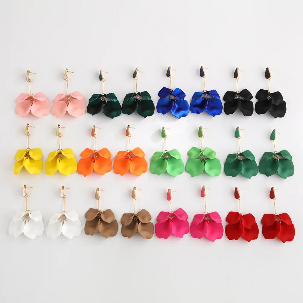 Fashion Retro Gold Plated Trendy Rose Petal Pendant Earrings for Women Wedding & Party Jewelry