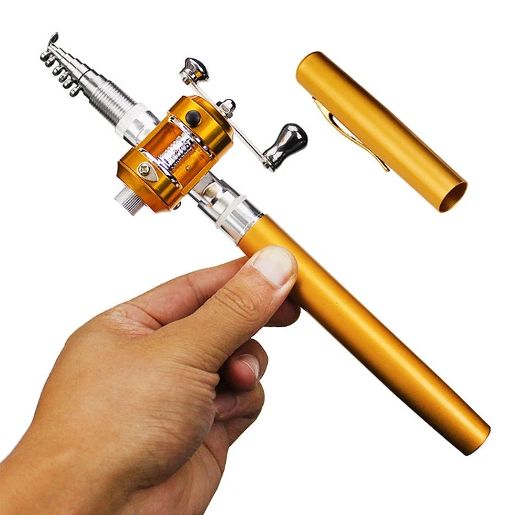 Wholesale 2 Colors Metal Handle Telescopic Pen Ice Fishing Rods with Spinning Reel Combo Set fishing rod
