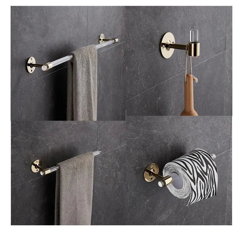 HONGDEC Square Metal Modern Wall Mounted Towel Bar Four-Piece Bathroom Accessories Set