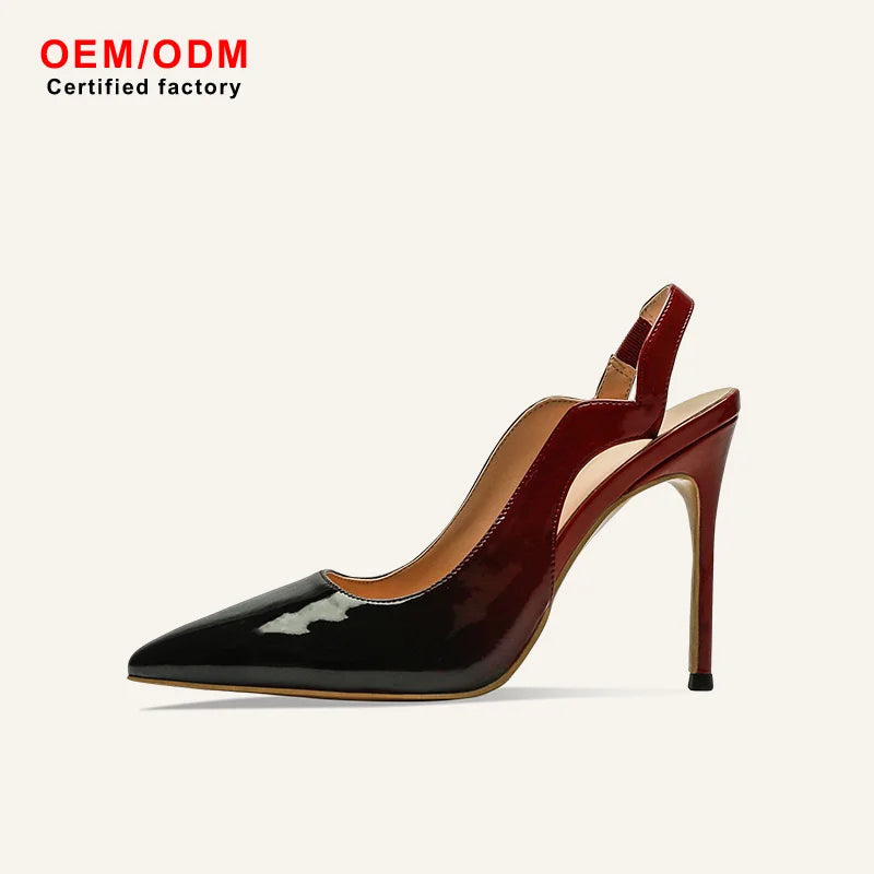 Elegant Women's Patent Leather Pointed Heeled Sandals 10cm High Summer Trendy Brand Shoes New Design Thin Heel for Women