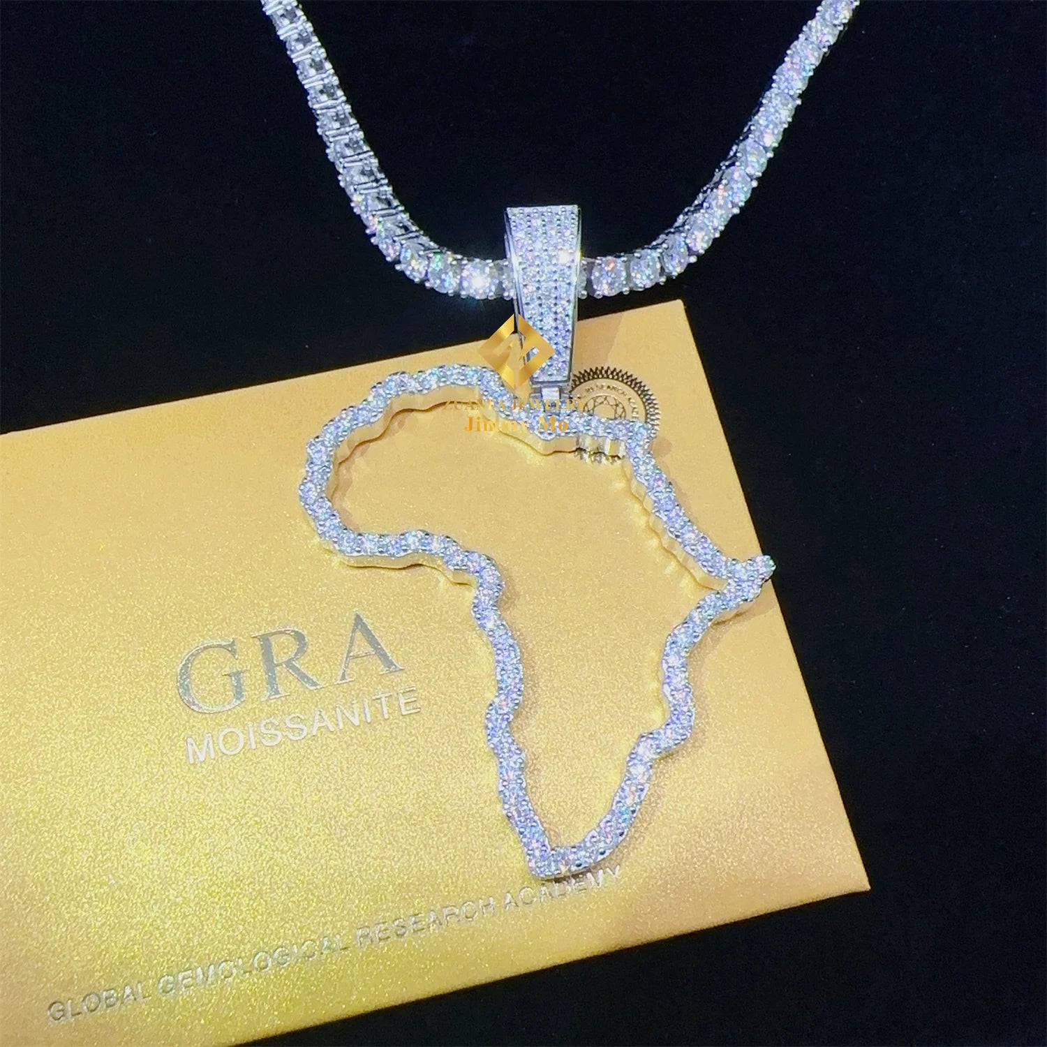 GRA Certificates Pass Diamond Tester Iced Out Fire Jewelry  925 Sterling Silver VVS1 Moissanite Africa Map Pendant