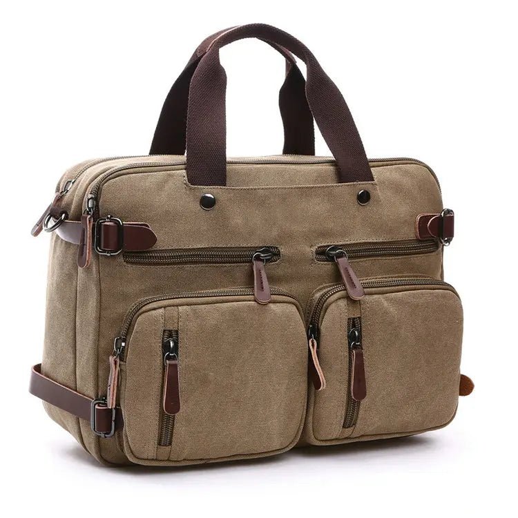 Briefcase Business Cotton Canvas Custom Print Logo  Side Sling Crossbody Luggage Travel Shoulder Messenger Bag for Men