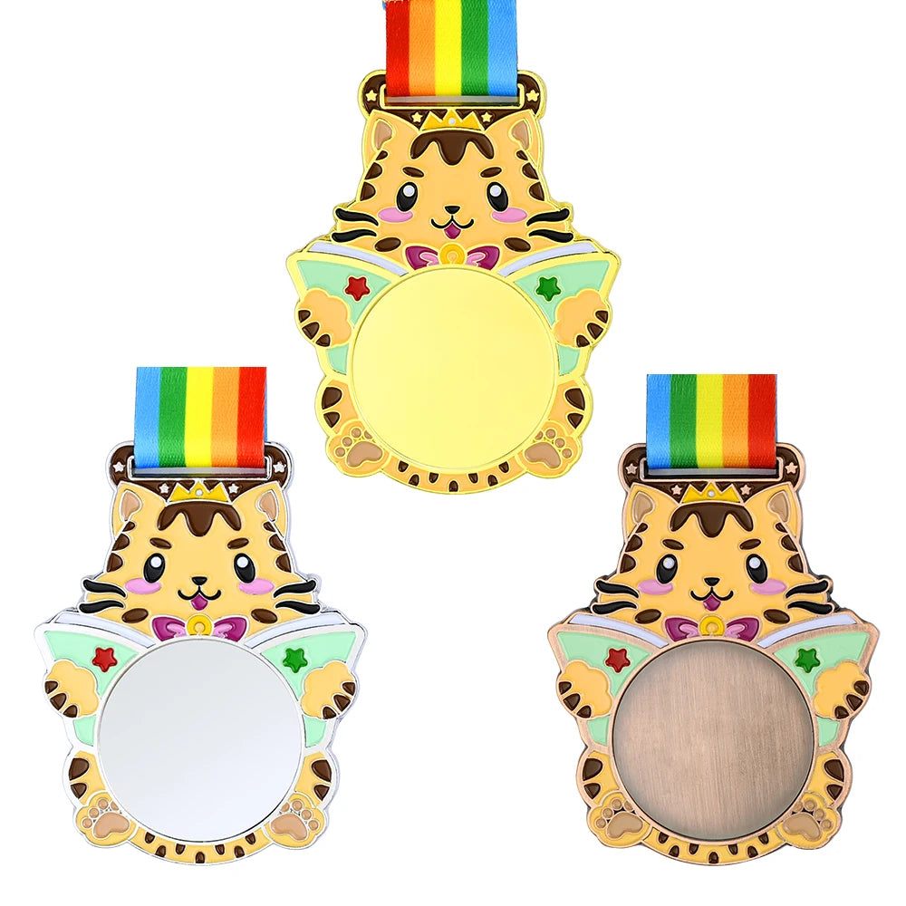 Unique Design Custom Logo Cartoon Cat Style Children's Medal Gold Silver Bronze Kid Party Sport Game Prize Awards Medal