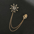 Navy Wind Boat Anchor with Diamond Chain Fashion Pin Men's Suit Accessories Personality Rudder Chain Brooch