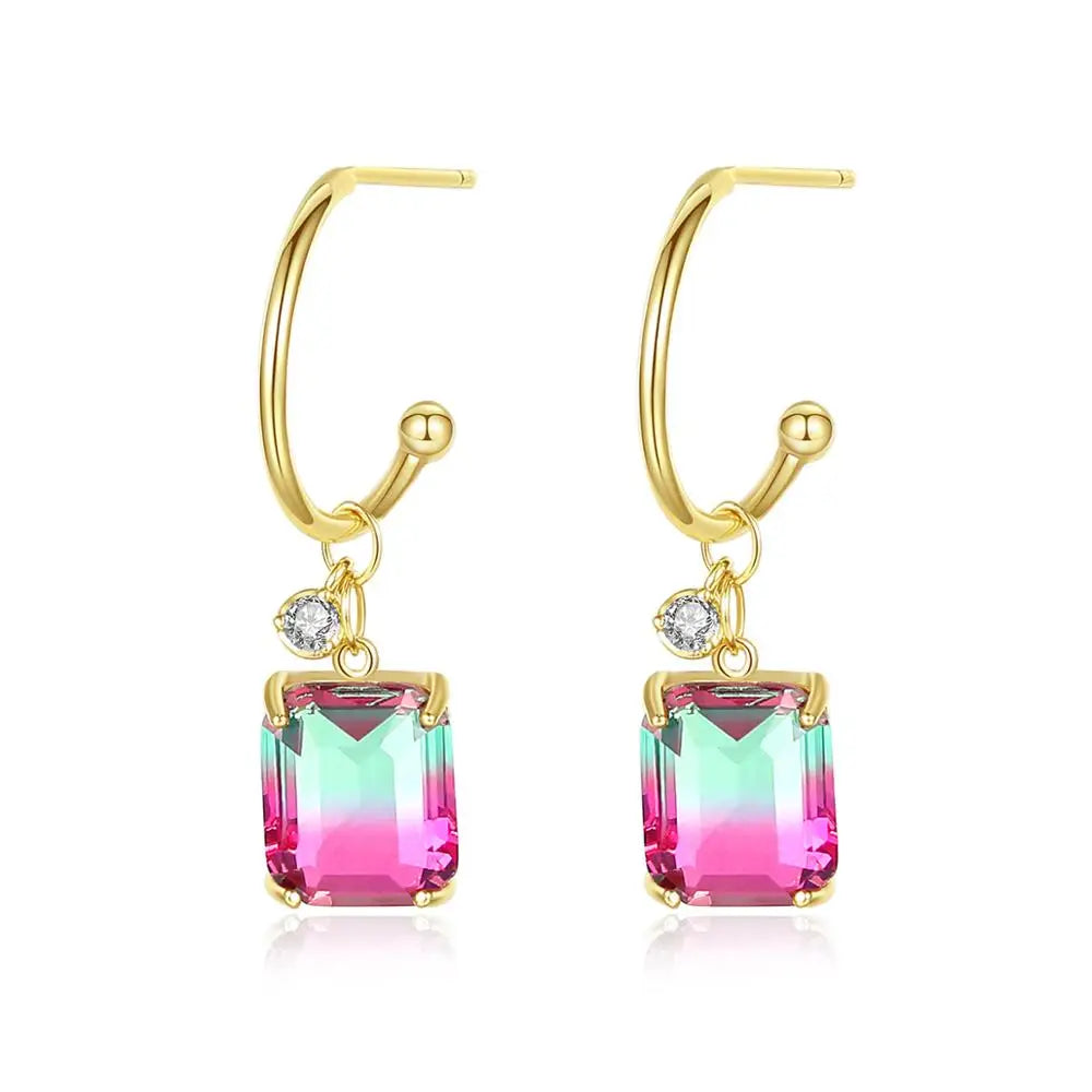LUOTEEMI Trendy  Hook for Copper Alloy Earring with Multi Color Stone for Luxury Woman Fashionable  Jewelry