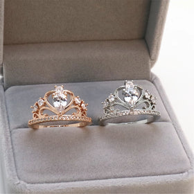 Wish Hot Selling Hand Jewelry Heart Crown Ring Fashion Crown Zircon Ring for Women Girls