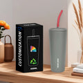 Wholesale 650ml/24oz Double-Walled Matte Stainless Steel Tumbler Cup with Straw Reusable Skinny Tumblers