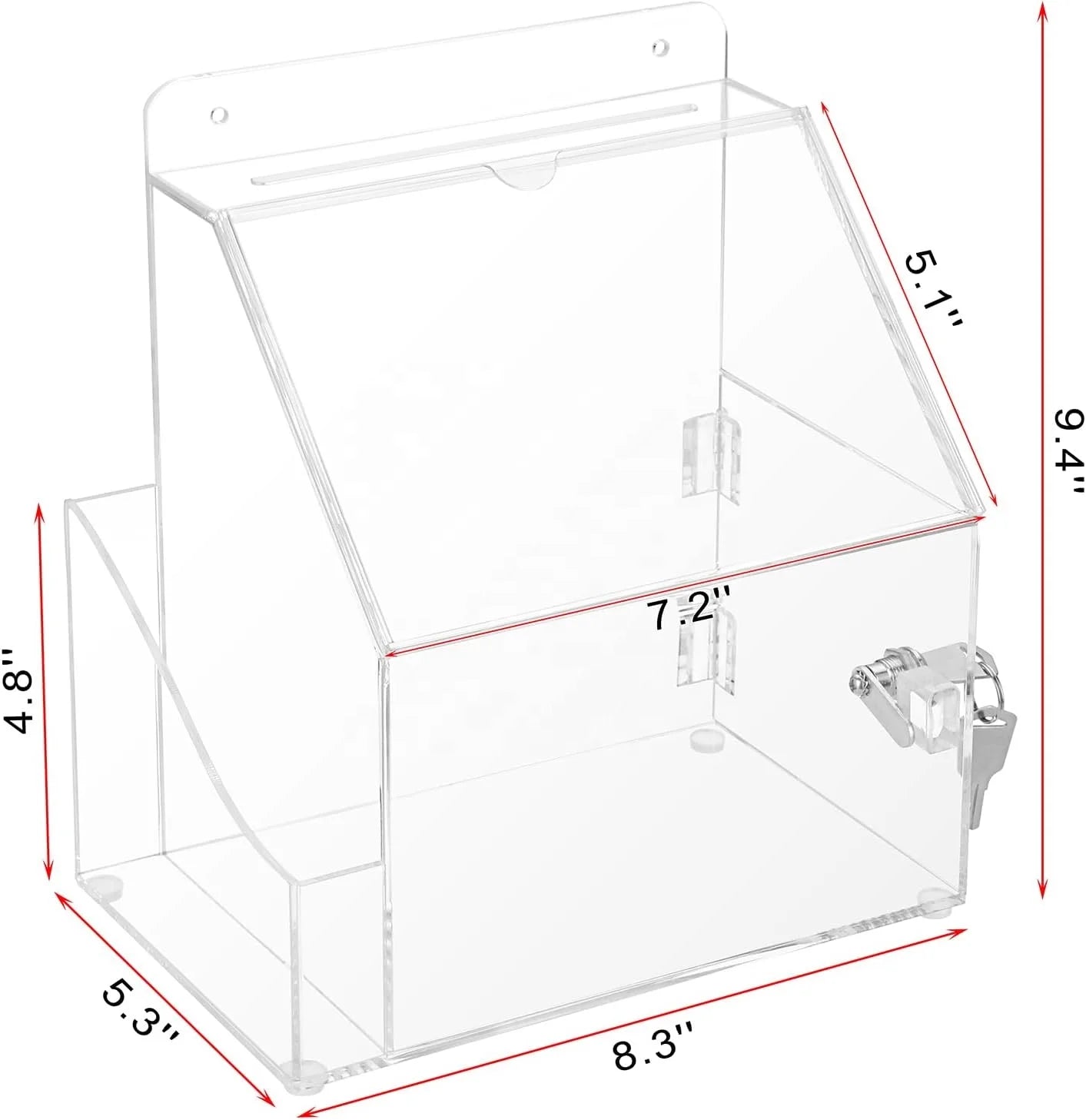 Acrylic Wall-Mount Office Mailbox with Side-Pocket Lock Ballot Donation Box and Suggestion Comment for Display