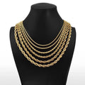 K110 Hip Hop Non Tarnish 2MM 3MM 4MM 5MM 8MM PVD 18K Gold Plated Twist Rope Link Necklace Stainless Steel Chain Jewelry