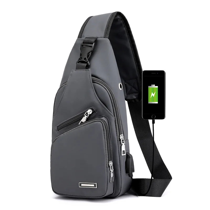 Men's Stylish Anti-Theft Travel Sling Bag Multifunctional USB Chest Bag with Nylon Polyester Fashionable Crossbody Shoulder Bag