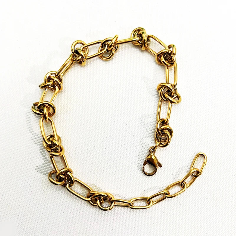 Street Men Tennis Bracelet 18k Gold Plated Stainless Steel Twist Thorns Barbed Wire Rope Knot Beaded Link Chain Bracelet