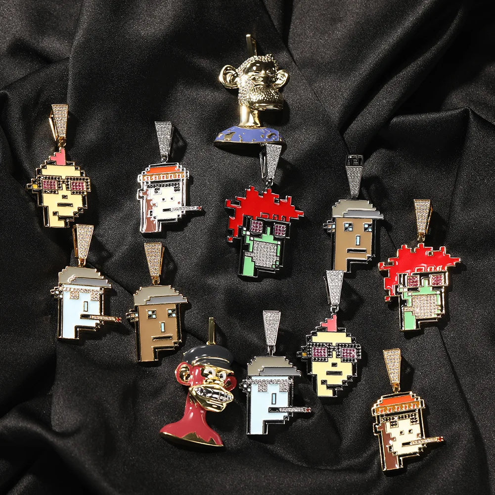 Hip Hop Y2K Jewelry Custom Metaverse Pendant Necklace NFT BAYC Iced Out Crypto Punks Ape-man Pendant
