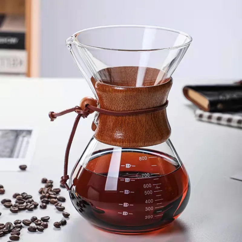 French Press Manual Pour Coffee Maker 400ml 600ml 800ml Glass Servers Hand-Drip Espresso Cups Brewer