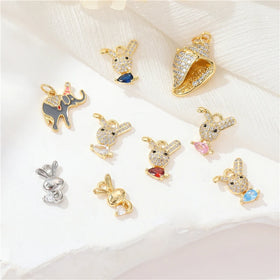 Wholesale Enamel Animal Pendant Rabbit Shell Conch Elephant Zircon Ornaments Jewelry Making Charms