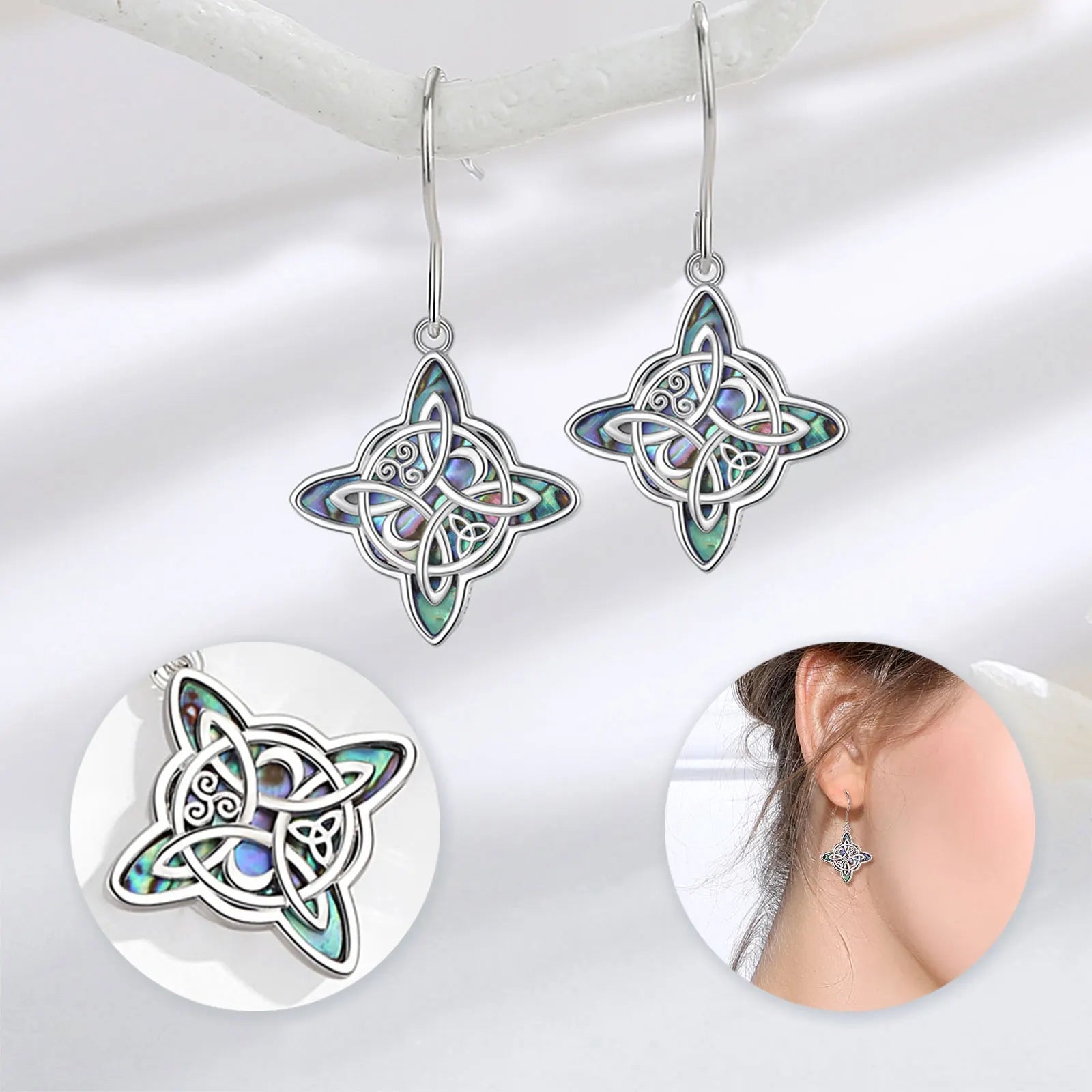 Merryshine 925 Sterling Silver Malachite Mother of Pearl Wicca Moon Irish Celtic Jewelry Earrings for Women