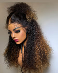 Ombre Brown Brazilian Virgin Hair Wig High Quality HD Highlight Front Curly Jerry Curl Glueless Long Style Direct Factory Supply