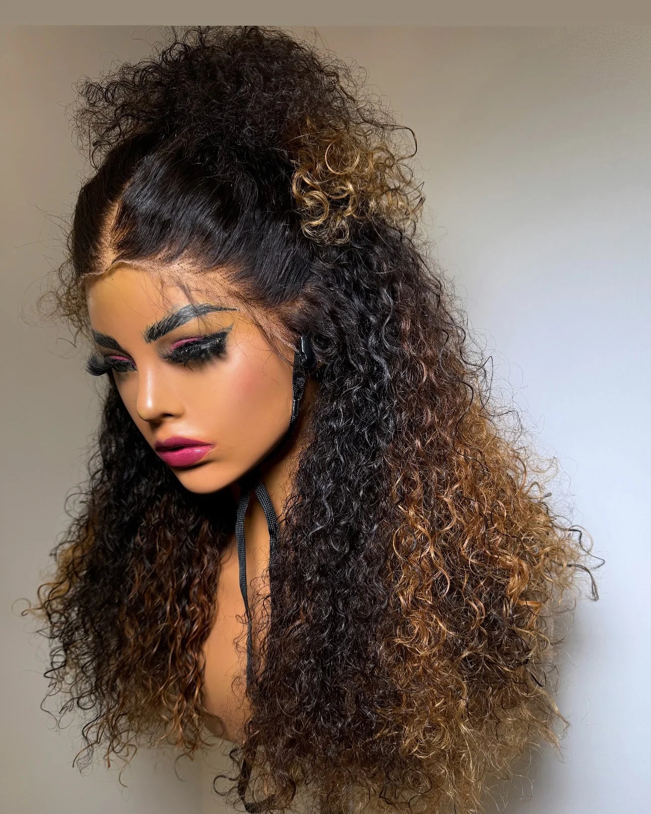 Ombre Brown Brazilian Virgin Hair Wig High Quality HD Highlight Front Curly Jerry Curl Glueless Long Style Direct Factory Supply