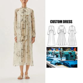 OEM Custom Womens Long Sleeve Printed Floral Midi Dress Autumn Clothing Ladies Tel Women Loose Dress