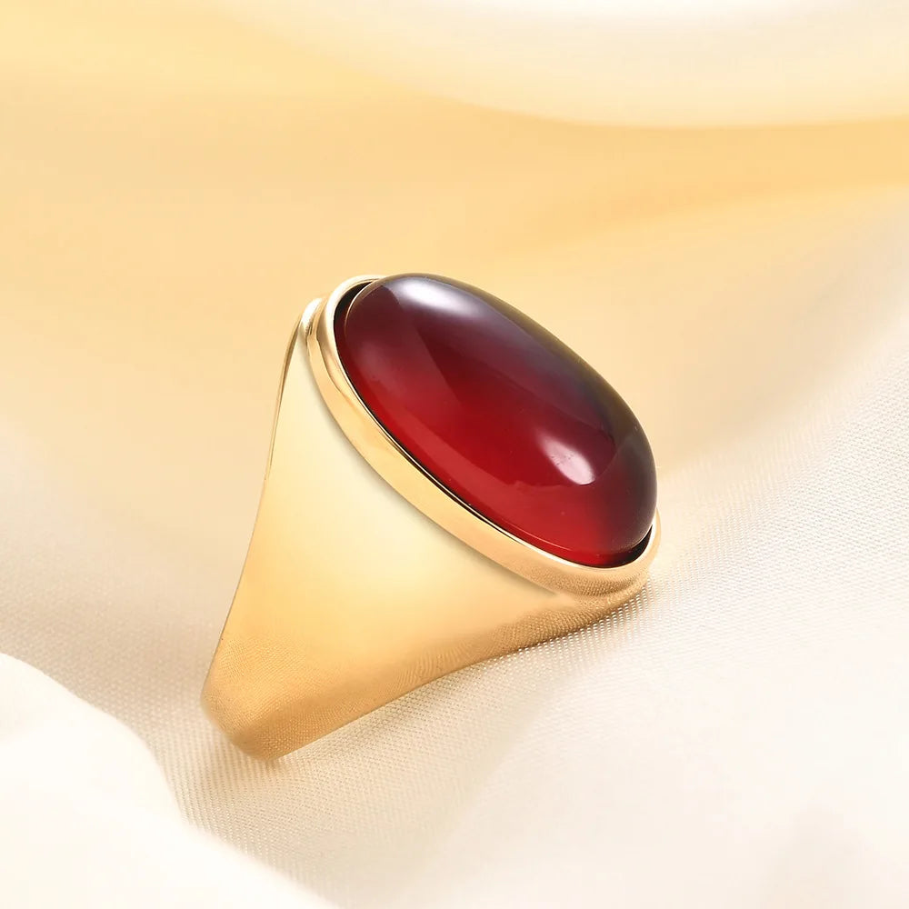Simple Vintage Elegant Opal Gemstone Ring Men's Women's Stainless Steel Oval Fashion Trendy Jewelry Rings