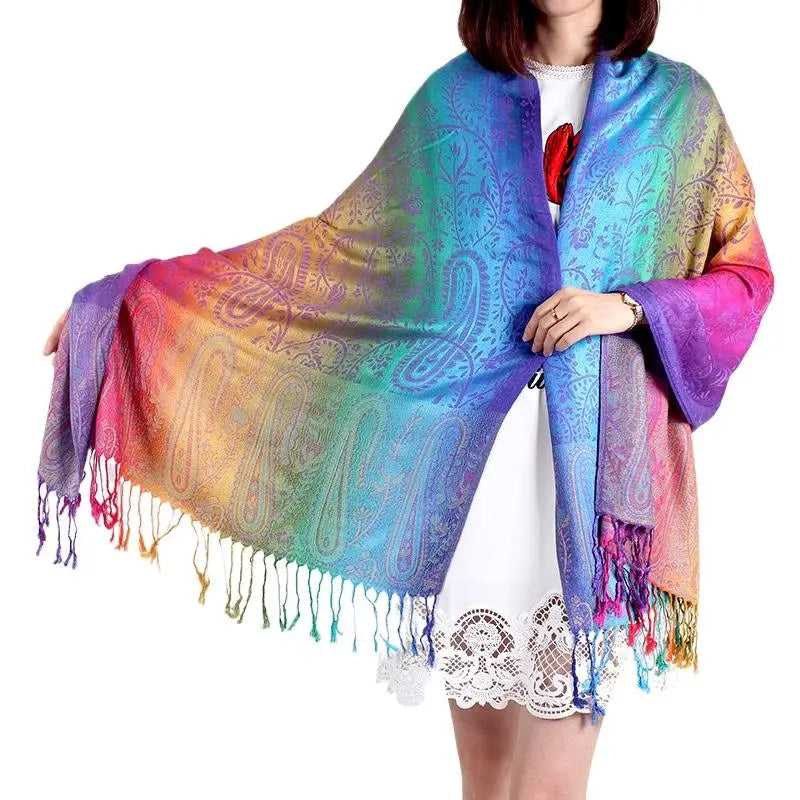 Romantic Water Grass Flower Jacquard Scarf Autumn Colors Leaf Spring Autumn Wear Summer Air Conditioning Shawl Argyle Long Dots