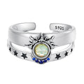 Chic Fine Jewelry Wholesale 925 Sterling Silver Sun and Moon Stackable Opening Ring Trendy Couple Ring for Women