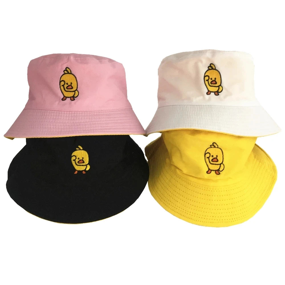 Kids Yellow Duck Bucket Hat Reversible Cotton Children Multicolored Fisherman Cap Packable Sun Hat