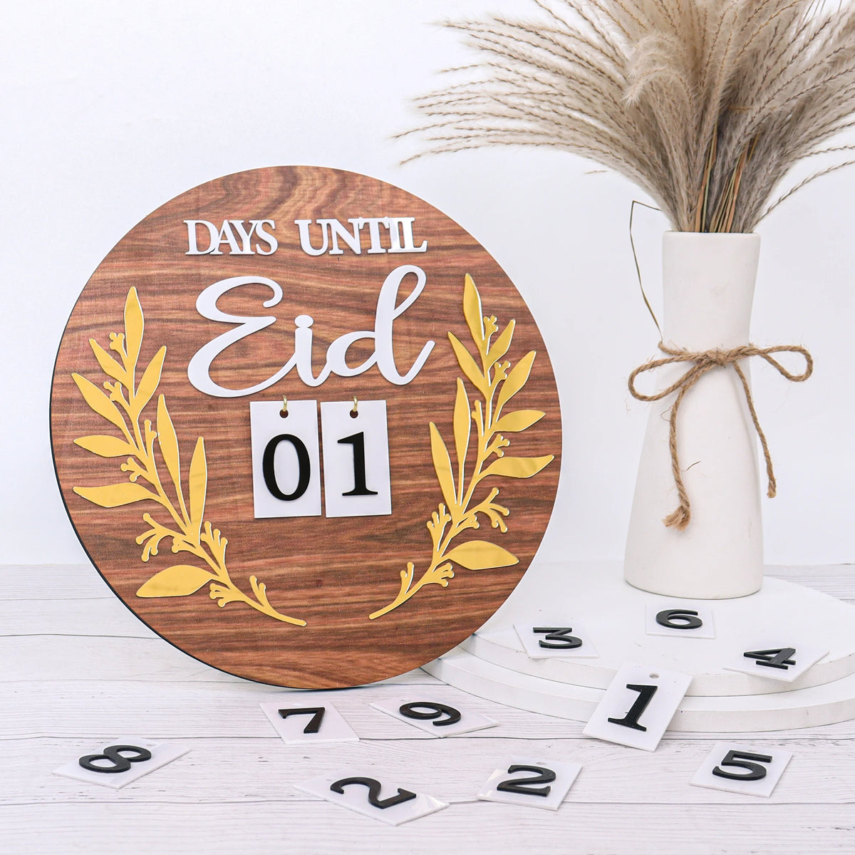 New Designs Eid Gifts Ramadan Decor Round Sign Gift Ramadan Wall Calendar Wood Days Until Eid Countdown Decor Sign