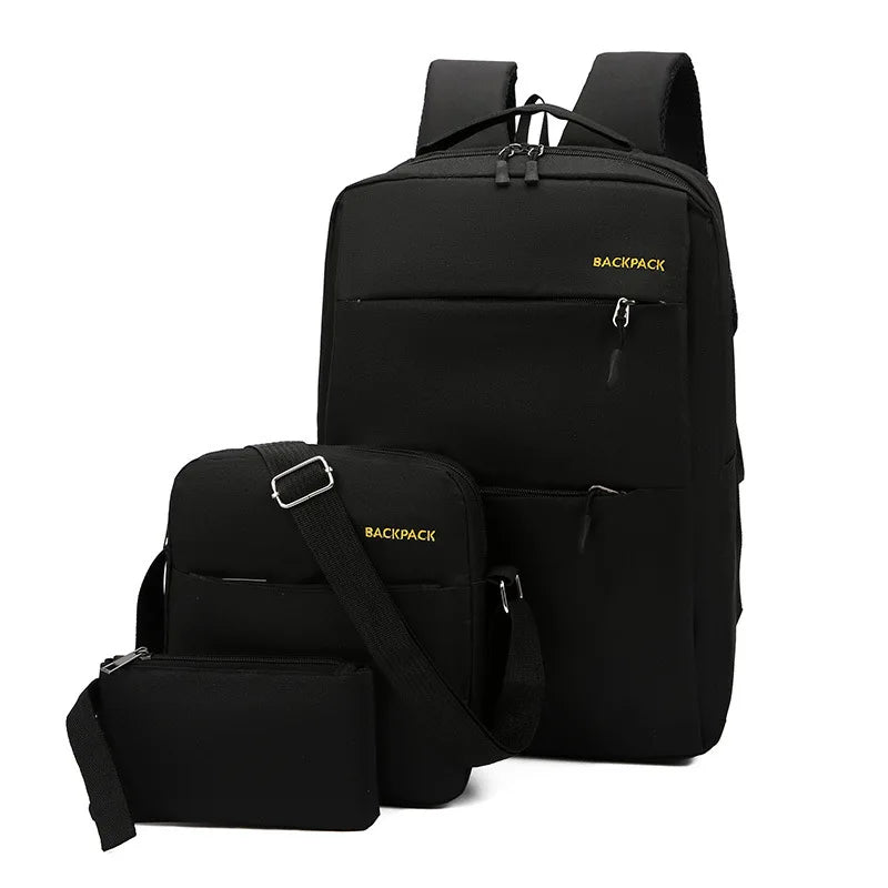 3pcs/set Usb Charge Leisure Large  Strap Top High Class Business Multifunction Shoulder Senior High Laptop School Bag