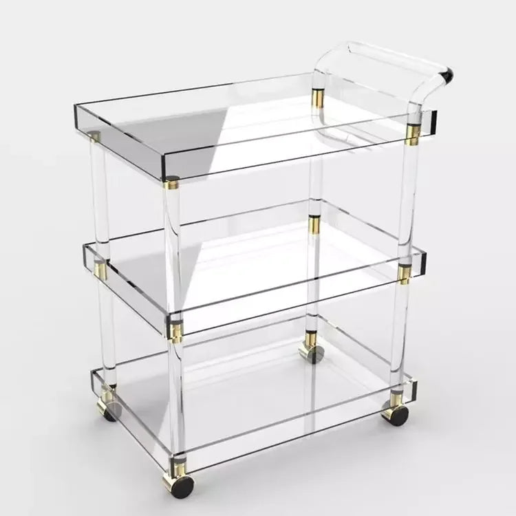 Acrylic Lucite Bar Cart Serving Trolley Transparent Eco-friendly Light Luxury Custom Modern Design Dining Hotel Living Room