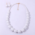 W818 Women's Handmade Acrylic 18K Gold Plated Crystal Rhinestone Jewelry Set White Black Beads Necklace Earring 22 Inches