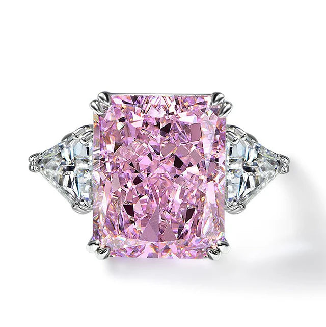 Yikela Jewelry Radiant Cut 13x16 mm 3-Stone Engagement Ring Yellow Pink Simulated CZ Diamond Sterling Silver Promise Ring