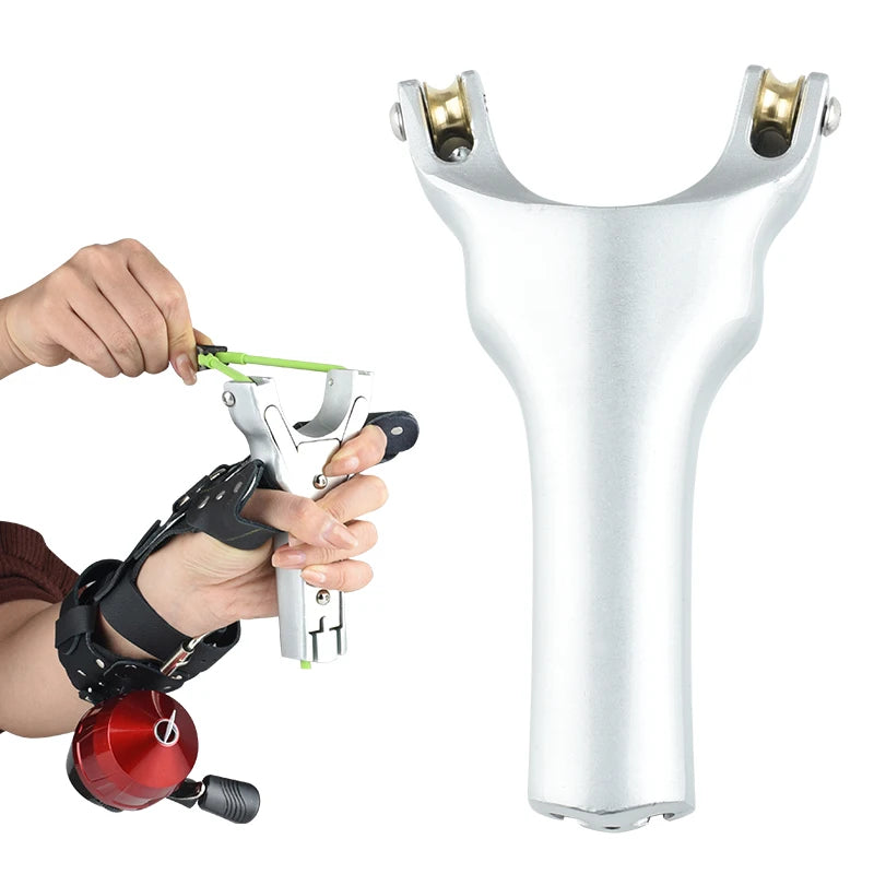 Dual Purpose Fast Fishing Pulley Slingshot Metal Outdoor Hunting and Shooting Fishing Tools Leather Belt Fish Dart Reel Catapult