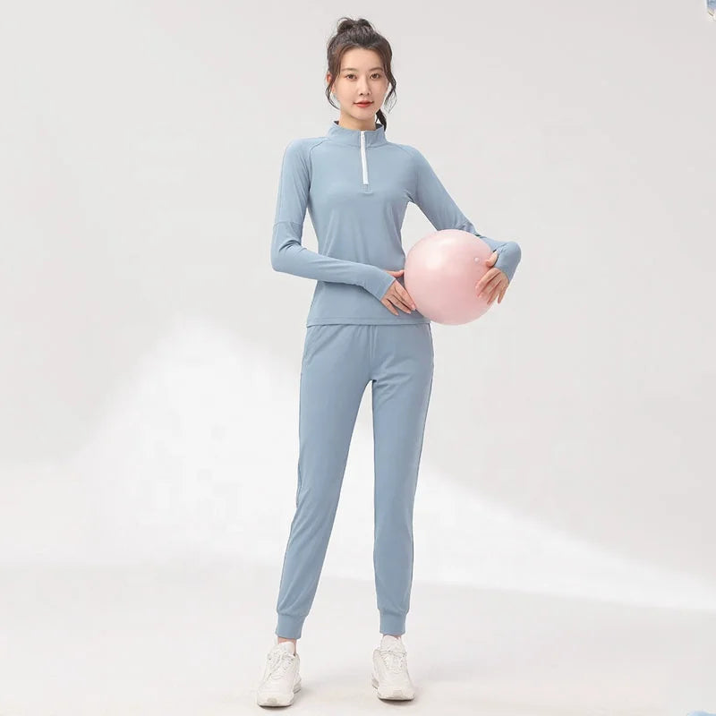 Casual 1/4 Long Sleeve Joggers Running Two Piece Sets for Women
