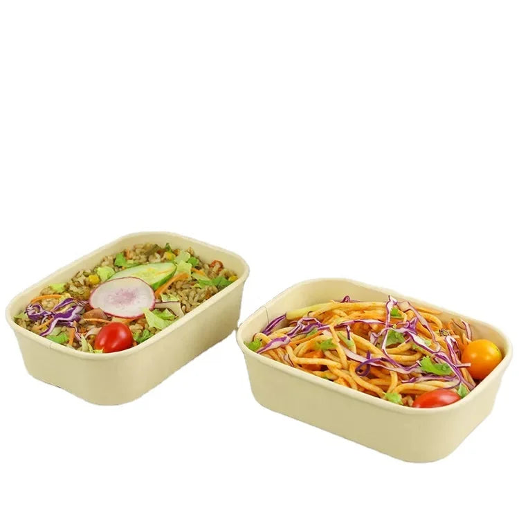 Compostable Paper Salad Bowl with Lid Disposable Biodegradable Bamboo Pulp Nature Color Paper Bowl