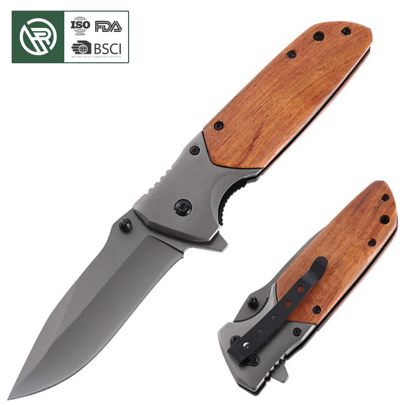 Bochen USA Best A328 Titanium Pocket Knife Outdoor Camping Tools With Wooden Handle for Logo Engrave Hunting Folding Knives