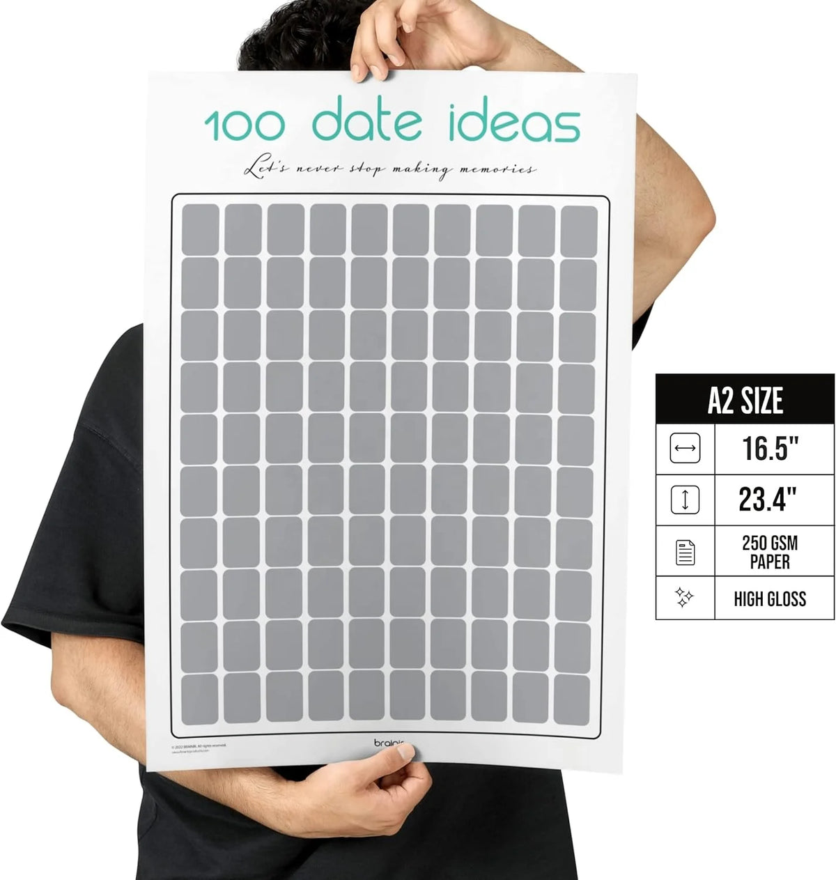 Surprise 100 Date Ideas Scratch off Poster 16.5x23.4 Offset Paper Screen Printed Night Games for Couples